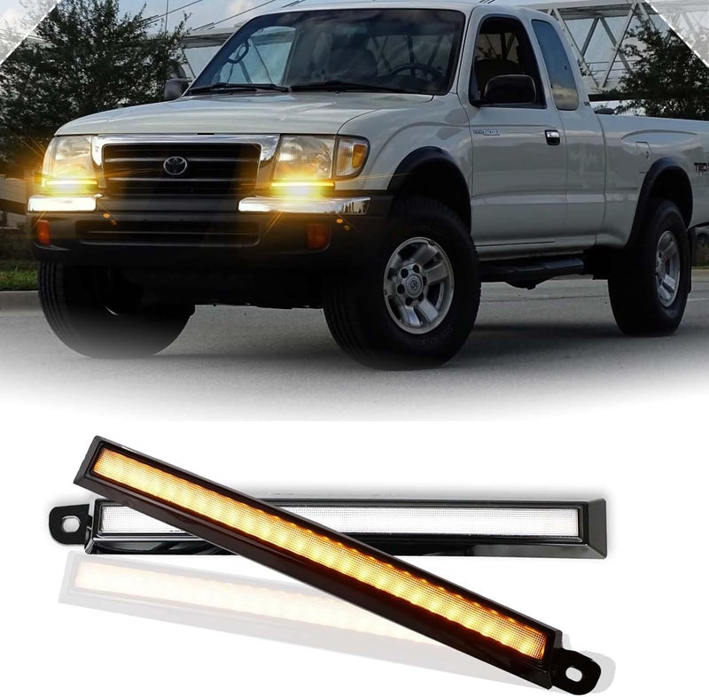PGTOPONE Switchback White/Amber LED Front Side Marker Headlight Daytime Running Lamp Amber Sequential Turn Signal Light Feature Compatible with Toyota Tacoma 1998-2000 Replacement Front Bumper Trim - Image 1